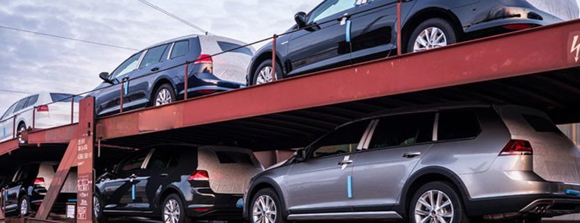 Transportation of cars on the railway platform