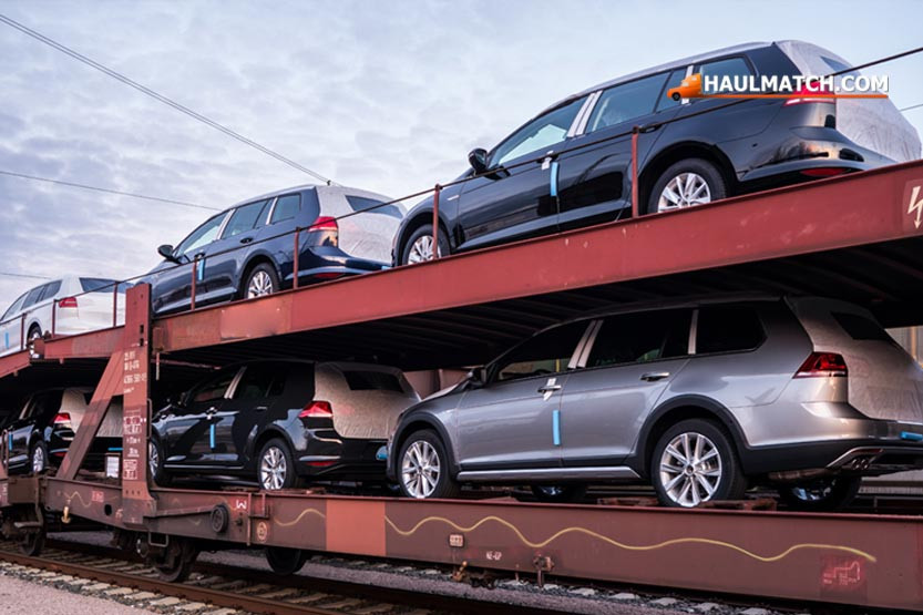 Transportation of cars on the railway platform