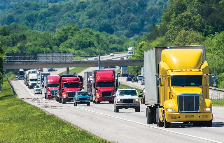 busy highway trucks