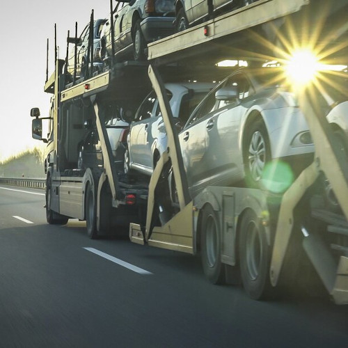 Car transporter trailer loaded with cars