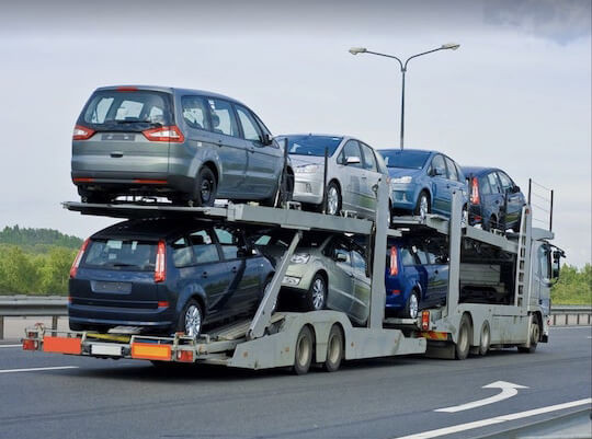 Car transporter loaded with cars